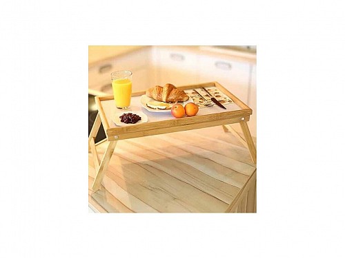 Πτυσσόμενο Τραπεζάκι για πρωινό στο κρεβάτι, από ξύλο σε μπεζ χρώμα, 50x30x21 cm