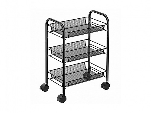 Kitchen trolley stainless steel in black color 3 places, 44x26x64 cm, Kitchen Storage
