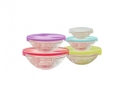 Set of 10-piece glass storage bowl food containers with silicone lid, 18x18x14.5 cm