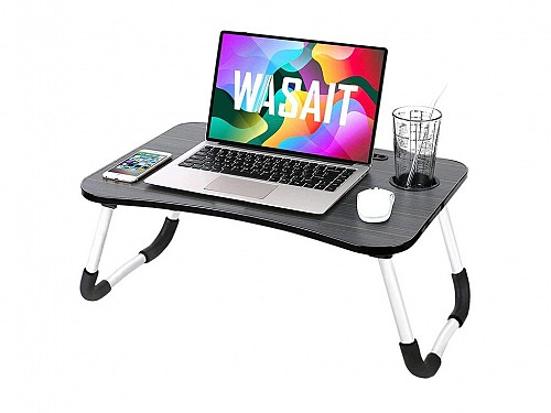 Bed tray laptop table, folding, with wooden surface and metal legs, 60x28x40 cm