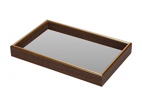 Serving tray with mirror, plastic, rectangular, brown, 22x14x2.8 cm