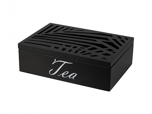 Tea storage box 6 places, wooden, in black color, 24x16.5x7 cm, Tea box