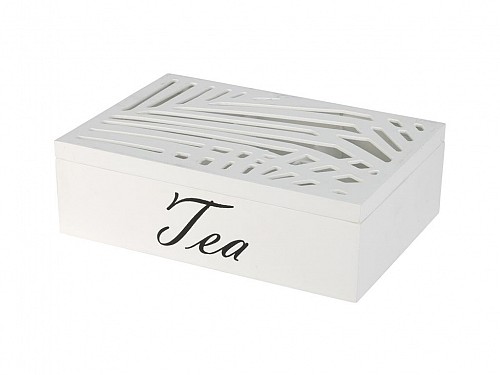 Tea storage box 6 places, wooden, in white color, 24x16.5x7 cm, Tea box