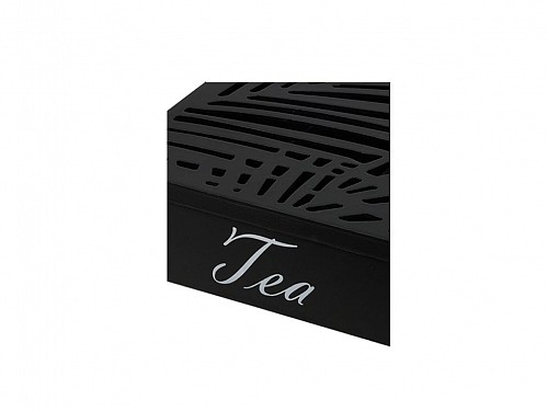 Tea storage box 9 places, wooden, in black color, 24x24x7 cm, Tea box