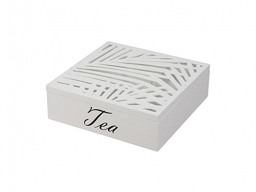 Tea storage box 9 places, wooden, in white color, 24x24x7 cm, Tea box