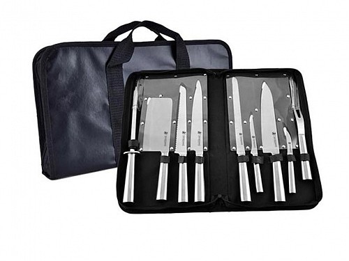 Kitchen King Set of 9 Professional Stainless Steel Knives in Black Bag, 53.5x22.5x5 cm