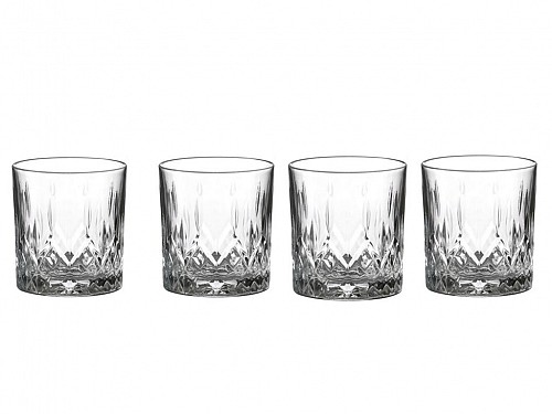 Set of 4 glass whiskey glasses, with embossed design, capacity 330ml, 18x18x9.5 cm