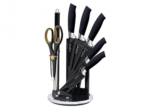 Cheffinger 8-Piece Kitchen Knives Set with Ceramic Coating with Rotating Base, CF-KS04